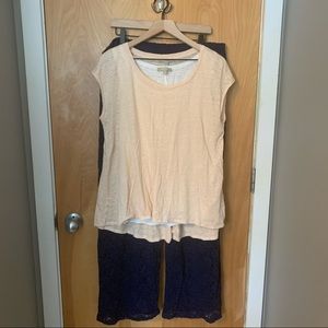 Navy Lace Pants and Peach Top Outfit (3 pieces)